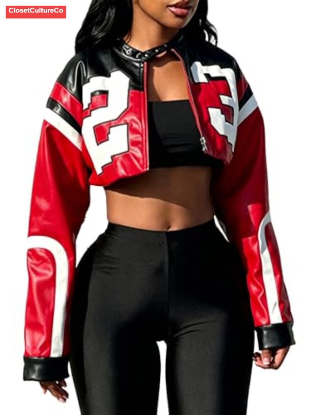 Faux Leather Cropped Moto Bomber Jacket Zip Streetwear